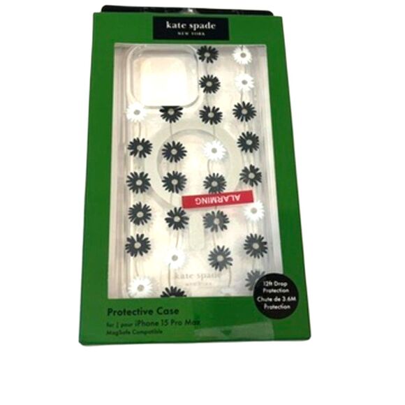 Kate Spade iPhone 15 Pro Max Hard Shell Phone Case NEW in Box Black White Daisy - Picture 1 of 4